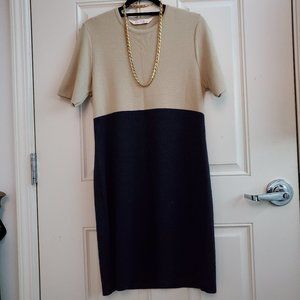 M&S Beige & Navy Block Color Knit Dress